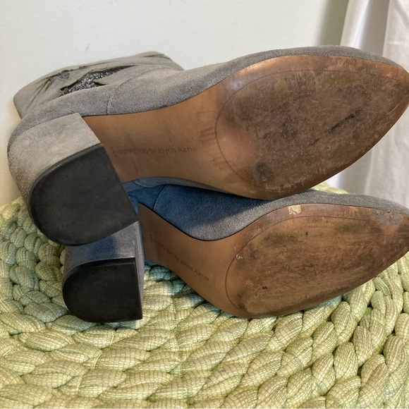 Avec Les Filles Nikita Gray Suede Glitter Star Moon Celestial Mid Calf Boots - Picture 13 of 13